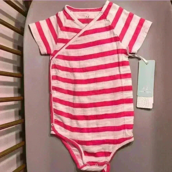 Baby girl Muslin short sleeve pink white striped cross over 1piece new with tags - Picture 1 of 3